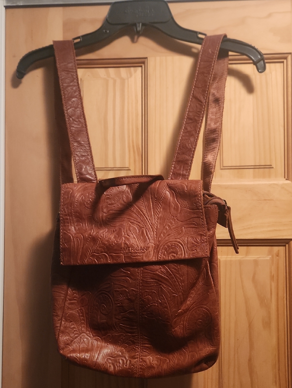 American Leather Embossed Brown Women's Backpack